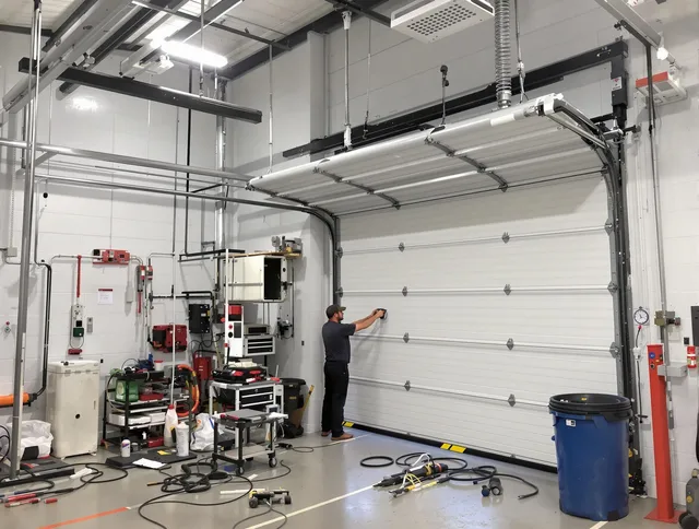 Kannapolis Garage Door Repair certified technician performing commercial door repair at a Kannapolis business facility
