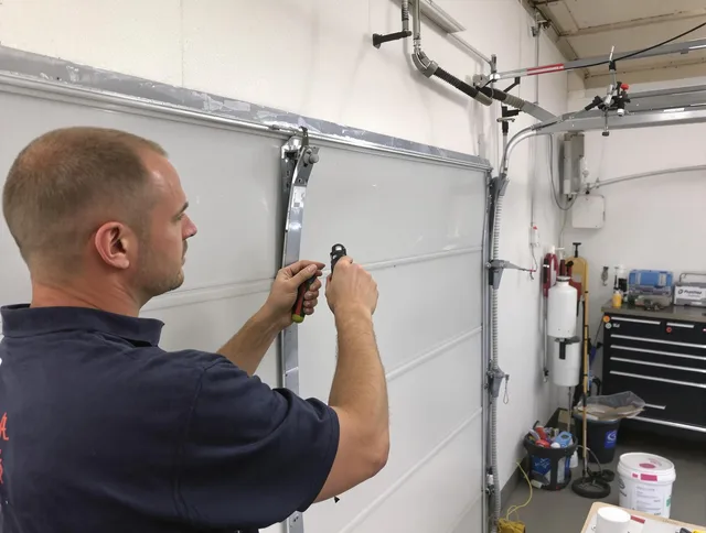 Before and after garage door dent repair by Kannapolis Garage Door Repair in Kannapolis