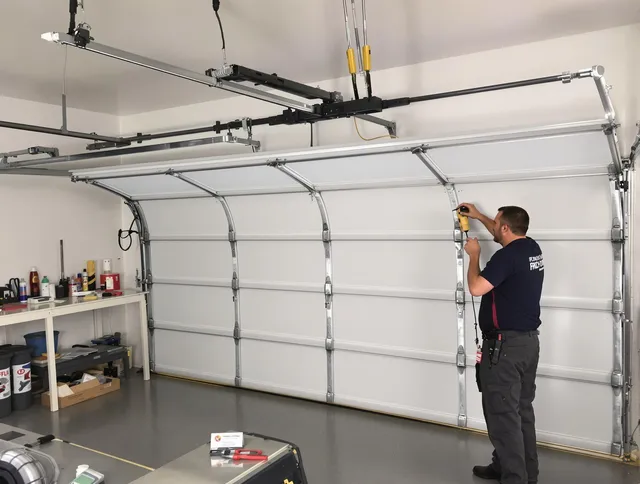 Kannapolis Garage Door Repair certified technician performing overhead door system repair in Kannapolis